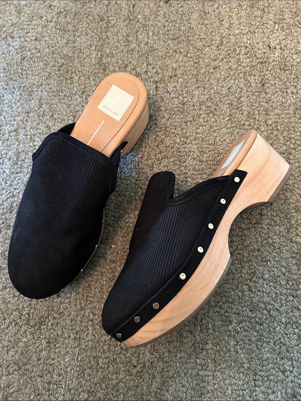 Dolce Vita Black Corduroy Clog Mules with Stud Details
